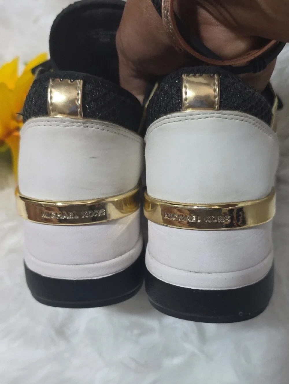 Michael Kors Black, Gold & White Lace-Up Mesh Sneakers